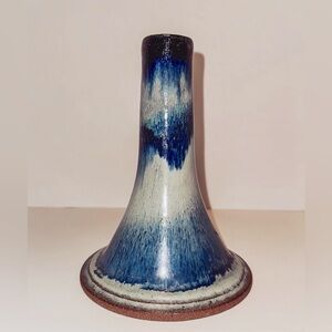 Pottery single candle holder. Shades of blue glaze.